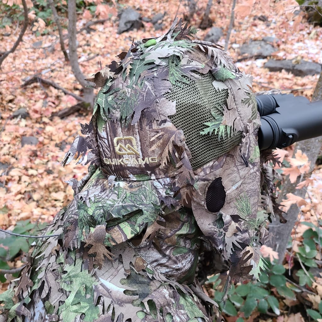 2-in-1 Leafy Camo Hat with Built-in Face Mask (MOSSY OAK & REALTREE Camo, Rear Model) by QuikCamo