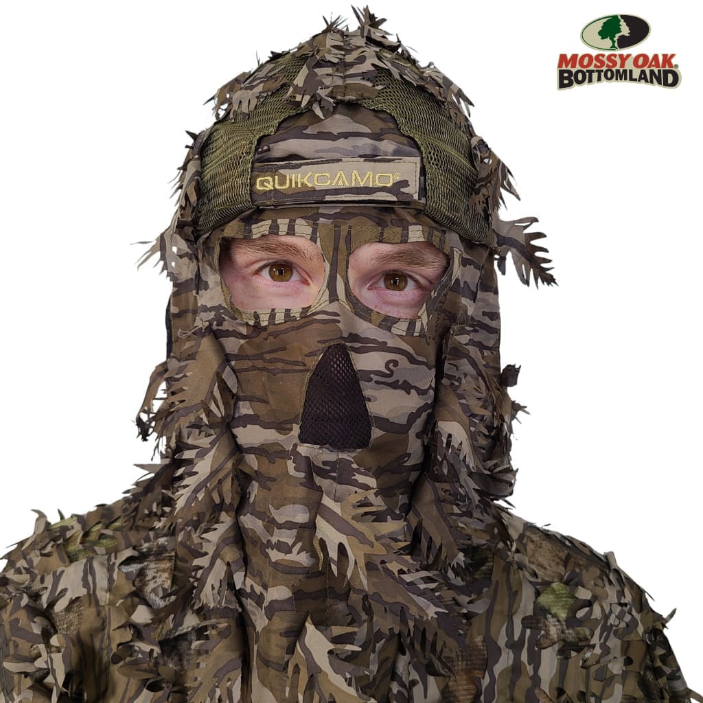 2-in-1 Leafy Camo Hat with Built-in Face Mask (MOSSY OAK & REALTREE Camo, Rear Model) by QuikCamo
