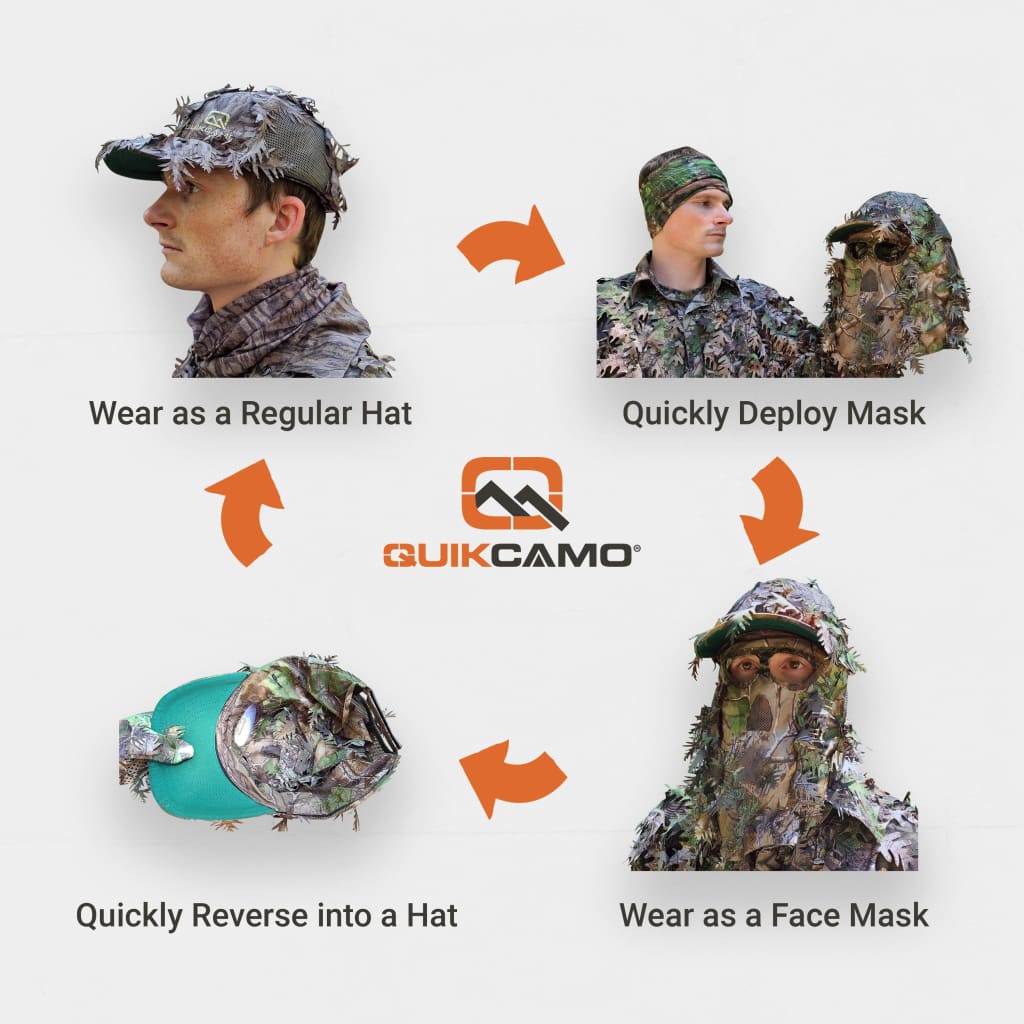 2-in-1 Leafy Cap + Face Mask in Mossy Oak & Realtree Camo (Adjustable, OSFM) by QuikCamo