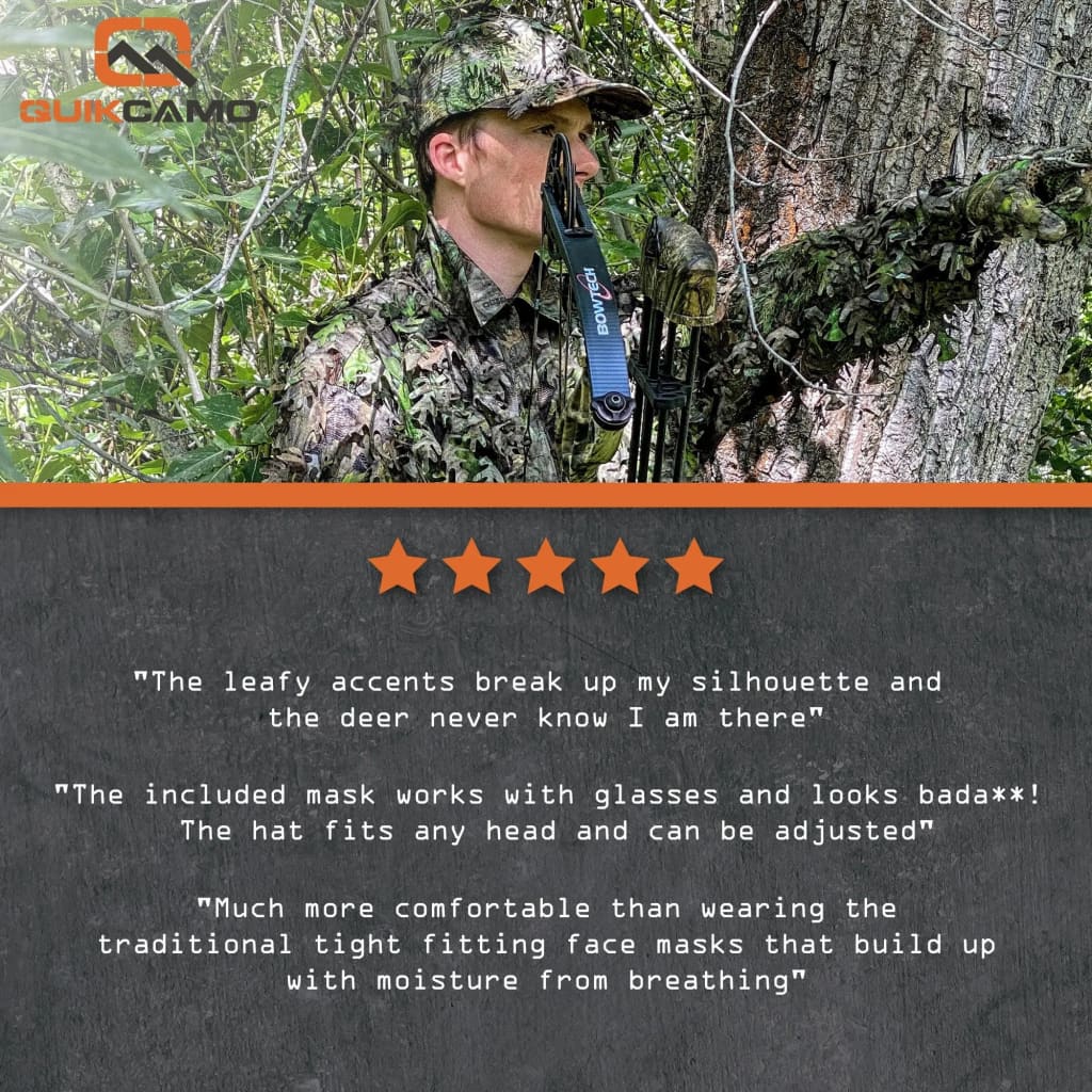 2-in-1 Leafy Cap + Face Mask in Mossy Oak & Realtree Camo (Adjustable, OSFM) by QuikCamo