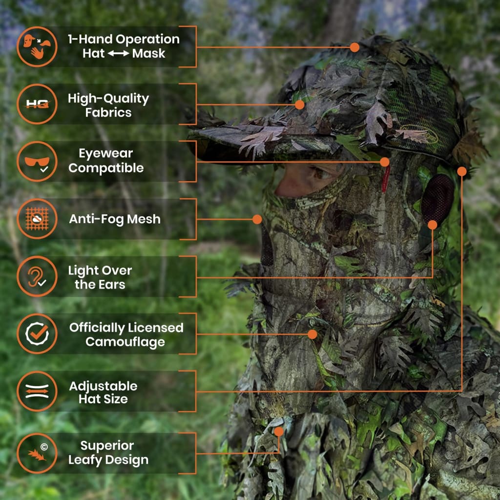 2-in-1 Leafy Cap + Face Mask in Mossy Oak & Realtree Camo (Adjustable, OSFM) by QuikCamo