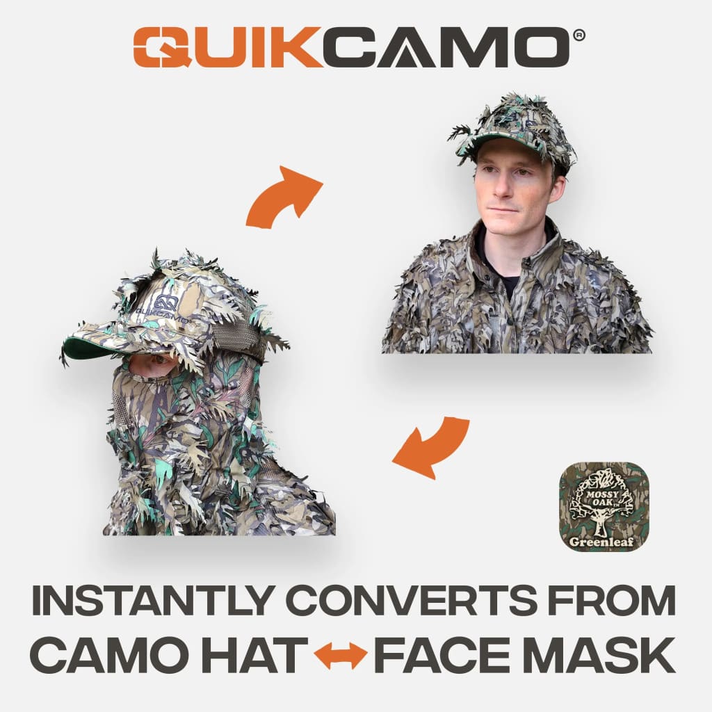 2-in-1 Leafy Cap + Face Mask in Mossy Oak & Realtree Camo (Adjustable, OSFM) by QuikCamo