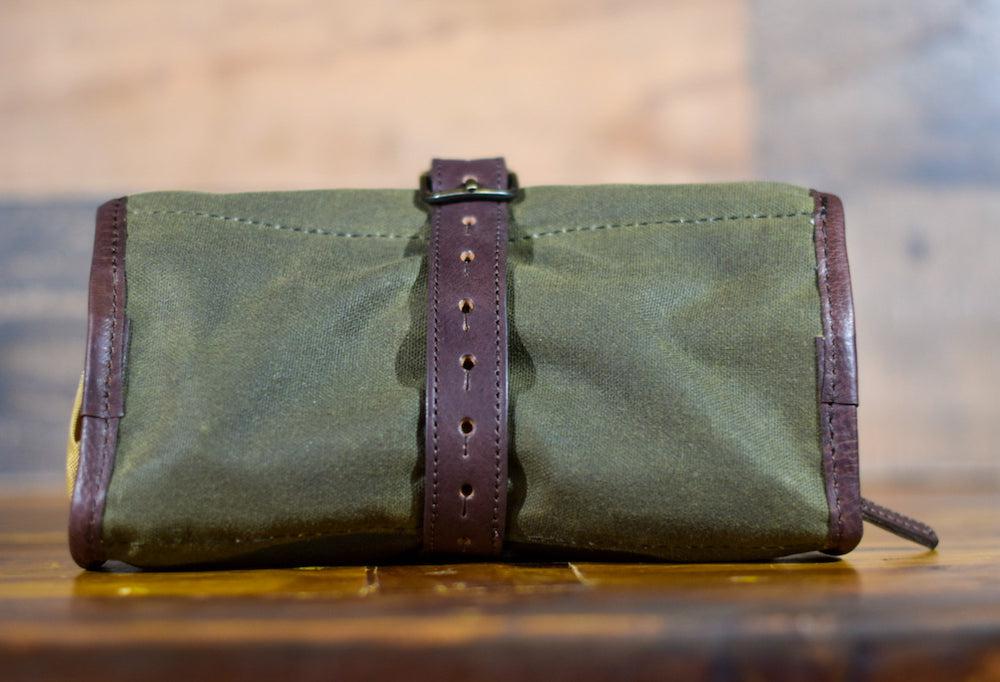 Campaign Waxed Canvas Roll-Up Toiletry Shave Kit by Mission Mercantile Leather Goods
