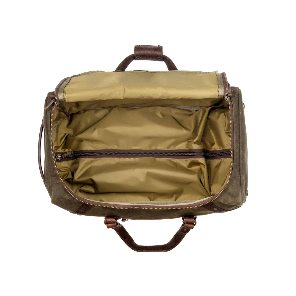Campaign Waxed Canvas Rolling Carry-On Duffle Bag by Mission Mercantile Leather Goods