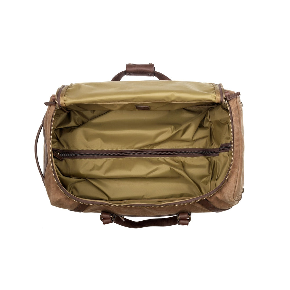 Campaign Waxed Canvas Rolling Carry-On Duffle Bag by Mission Mercantile Leather Goods