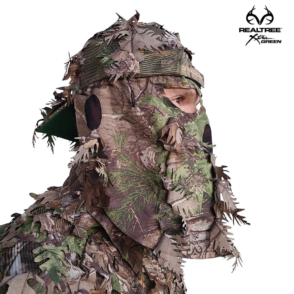 2-in-1 Leafy Camo Hat with Built-in Face Mask (MOSSY OAK & REALTREE Camo, Rear Model) by QuikCamo