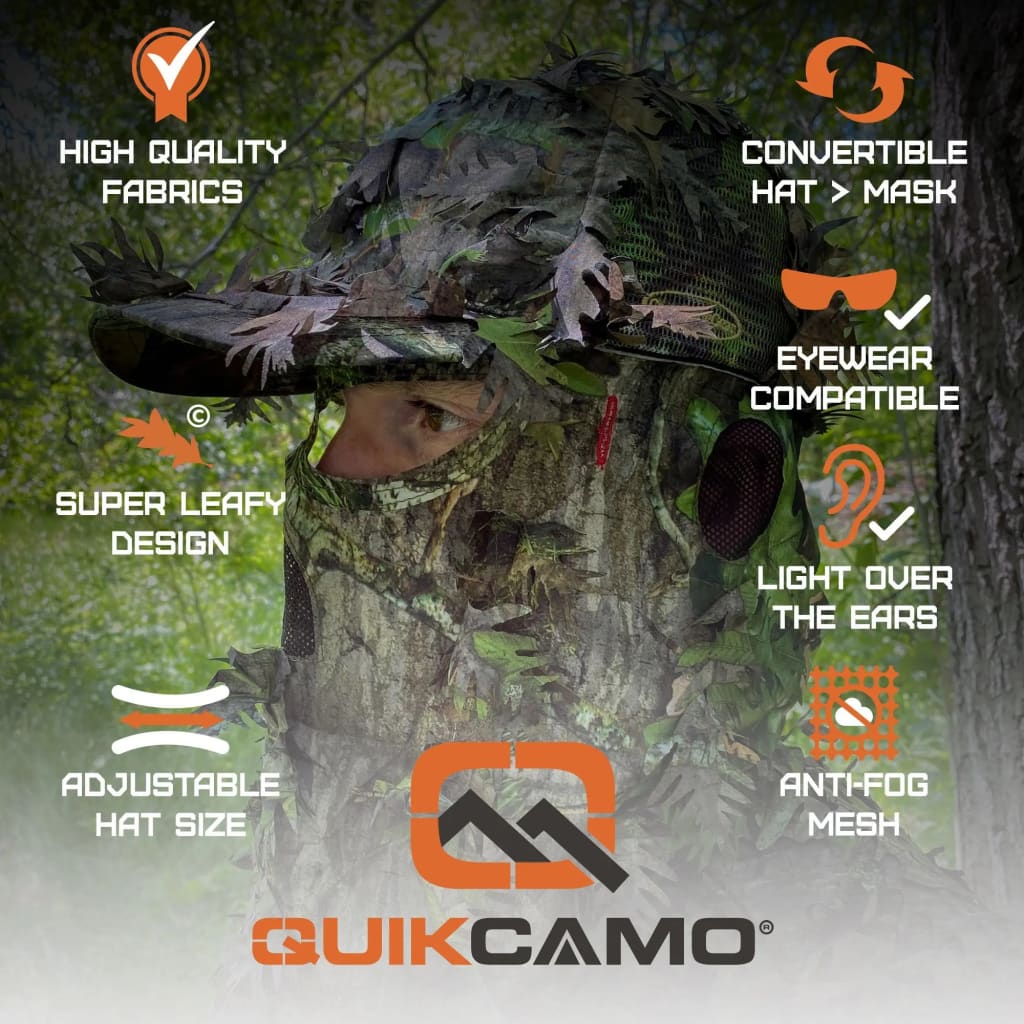 2-in-1 Leafy Cap + Face Mask in Mossy Oak & Realtree Camo (Adjustable, OSFM) by QuikCamo