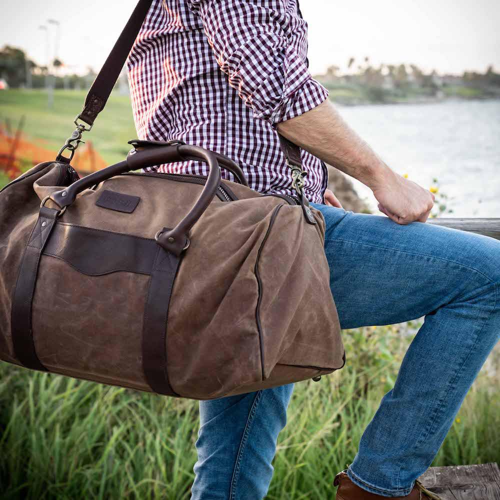 Campaign Waxed Canvas Large Field Duffle Bag by Mission Mercantile Leather Goods