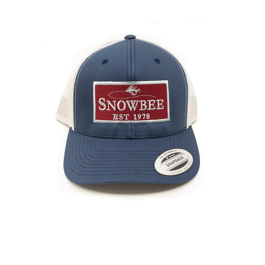 Silver/Blue Fly Badge Retro Trucker Hat by Snowbee USA